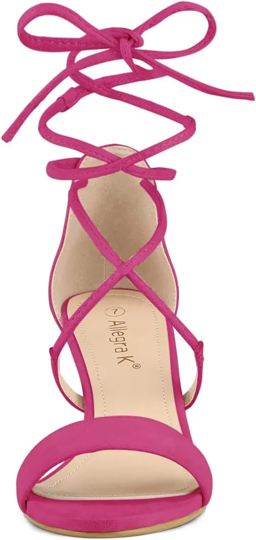 Allegra K Women's Kitten Heel Lace Up Open Toe Sandals