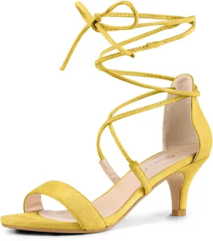 Allegra K Women's Kitten Heel Lace Up Open Toe Sandals
