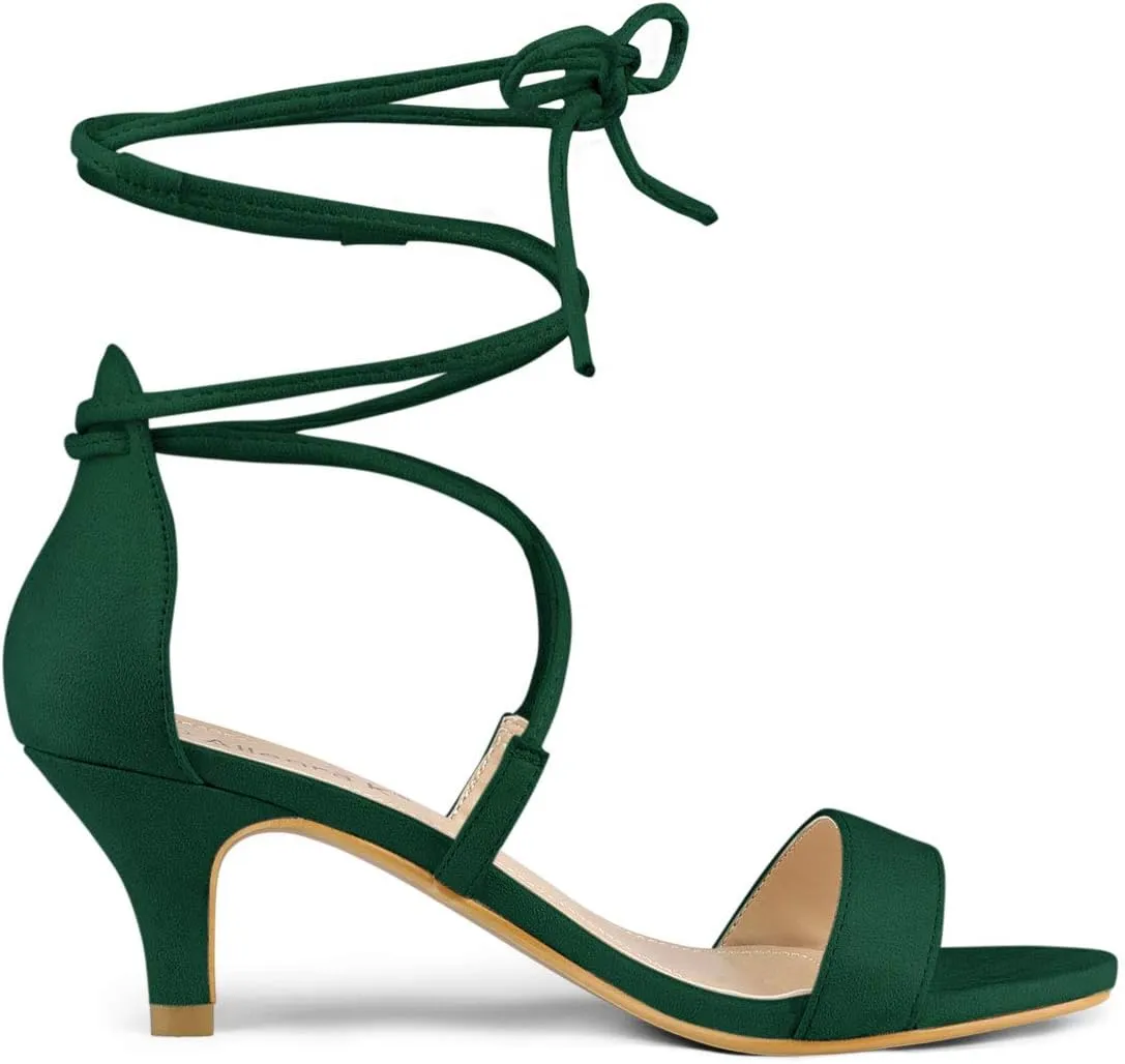 Allegra K Women's Kitten Heel Lace Up Open Toe Sandals