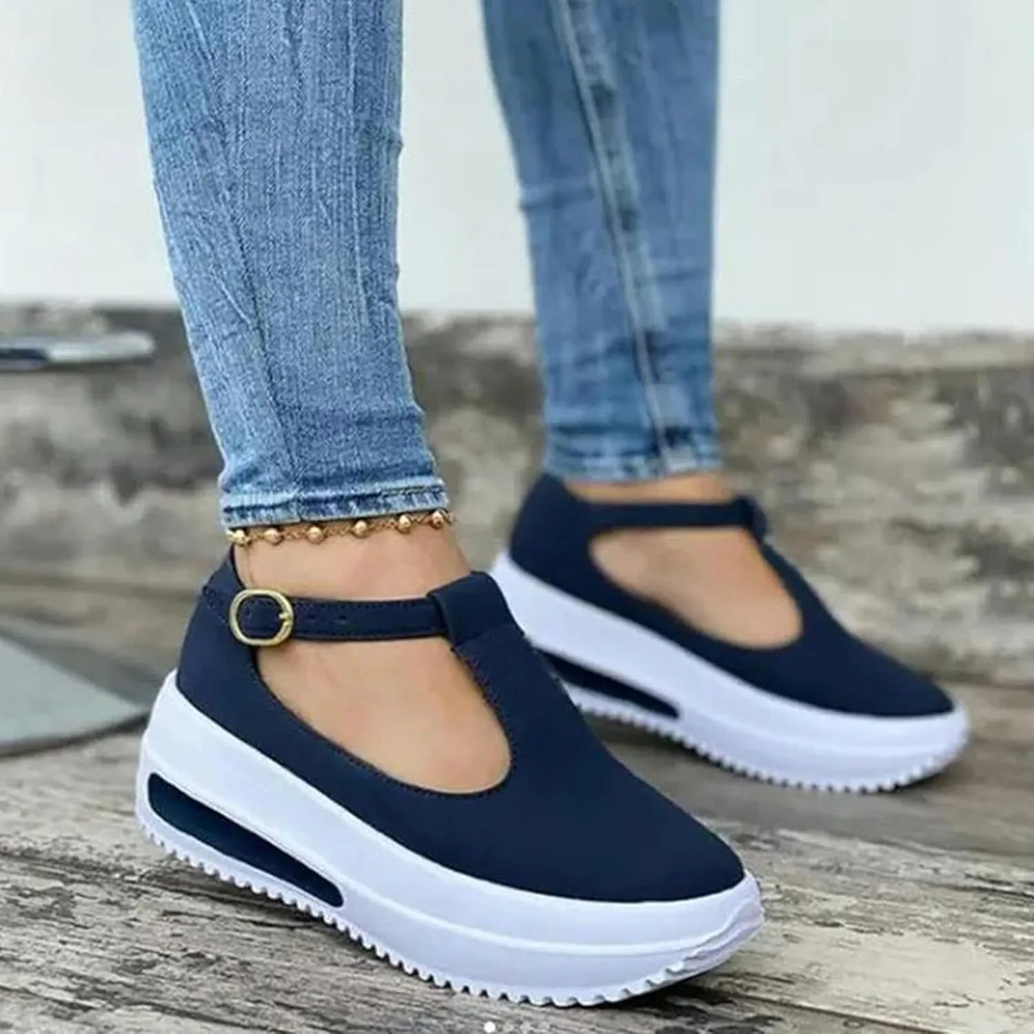 Aniywn Womens Platform Shoes Closed Toe Wedge Sandals Summer Casual Non-Slip Ankle T-Strap Comfort Shoes Walking Loafers