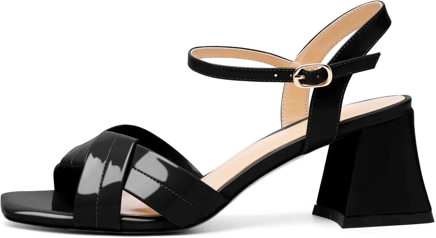 AUMOTED Women's Square Open Toe Sandals 2.5" Block Heel Ankle Strap Slingback Chunky High Heeled Dress Pump Shoes for Summer