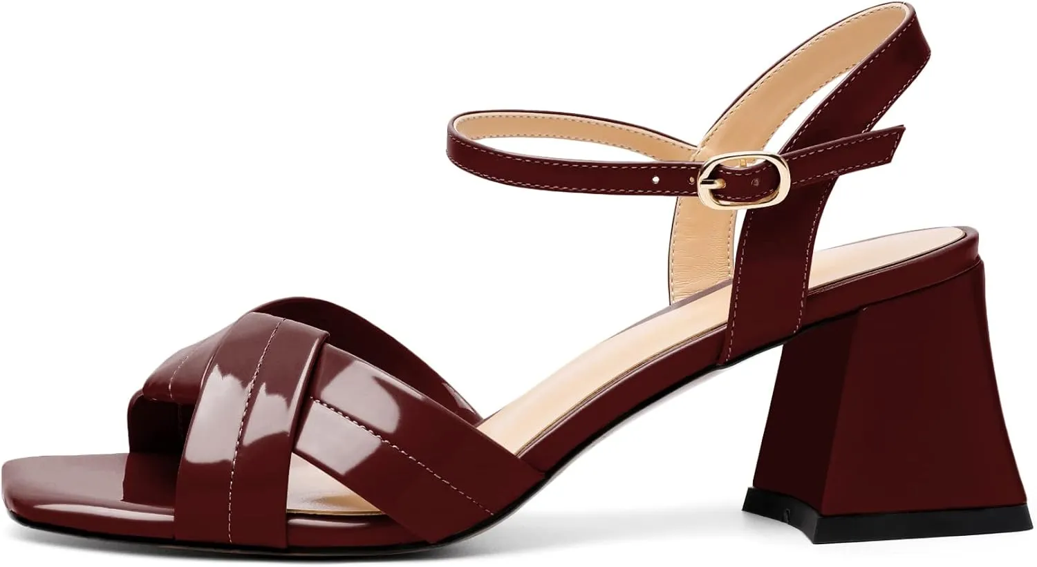 AUMOTED Women's Square Open Toe Sandals 2.5" Block Heel Ankle Strap Slingback Chunky High Heeled Dress Pump Shoes for Summer