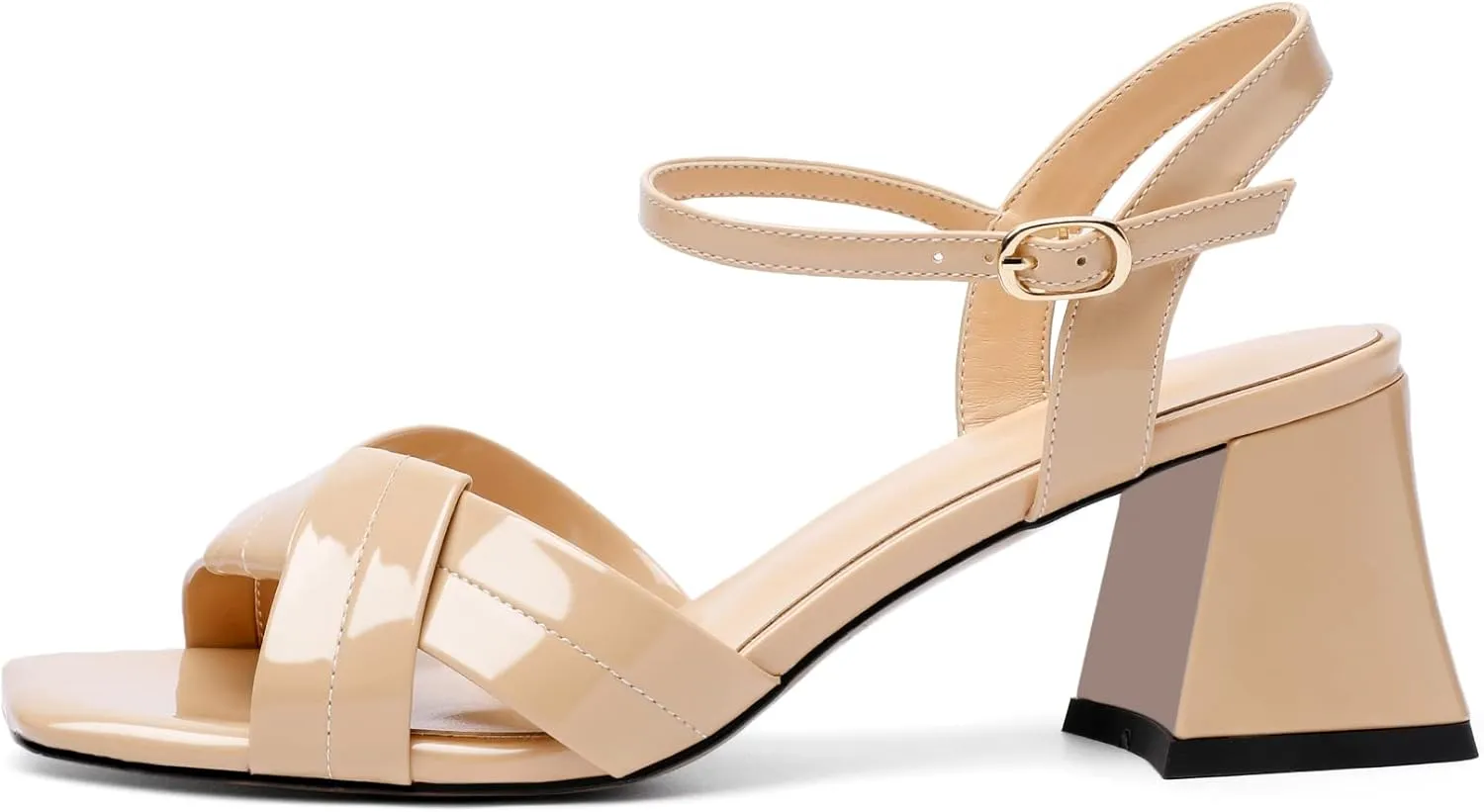AUMOTED Women's Square Open Toe Sandals 2.5" Block Heel Ankle Strap Slingback Chunky High Heeled Dress Pump Shoes for Summer