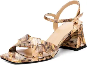 AUMOTED Women's Square Open Toe Sandals 2.5" Block Heel Ankle Strap Slingback Chunky High Heeled Dress Pump Shoes for Summer