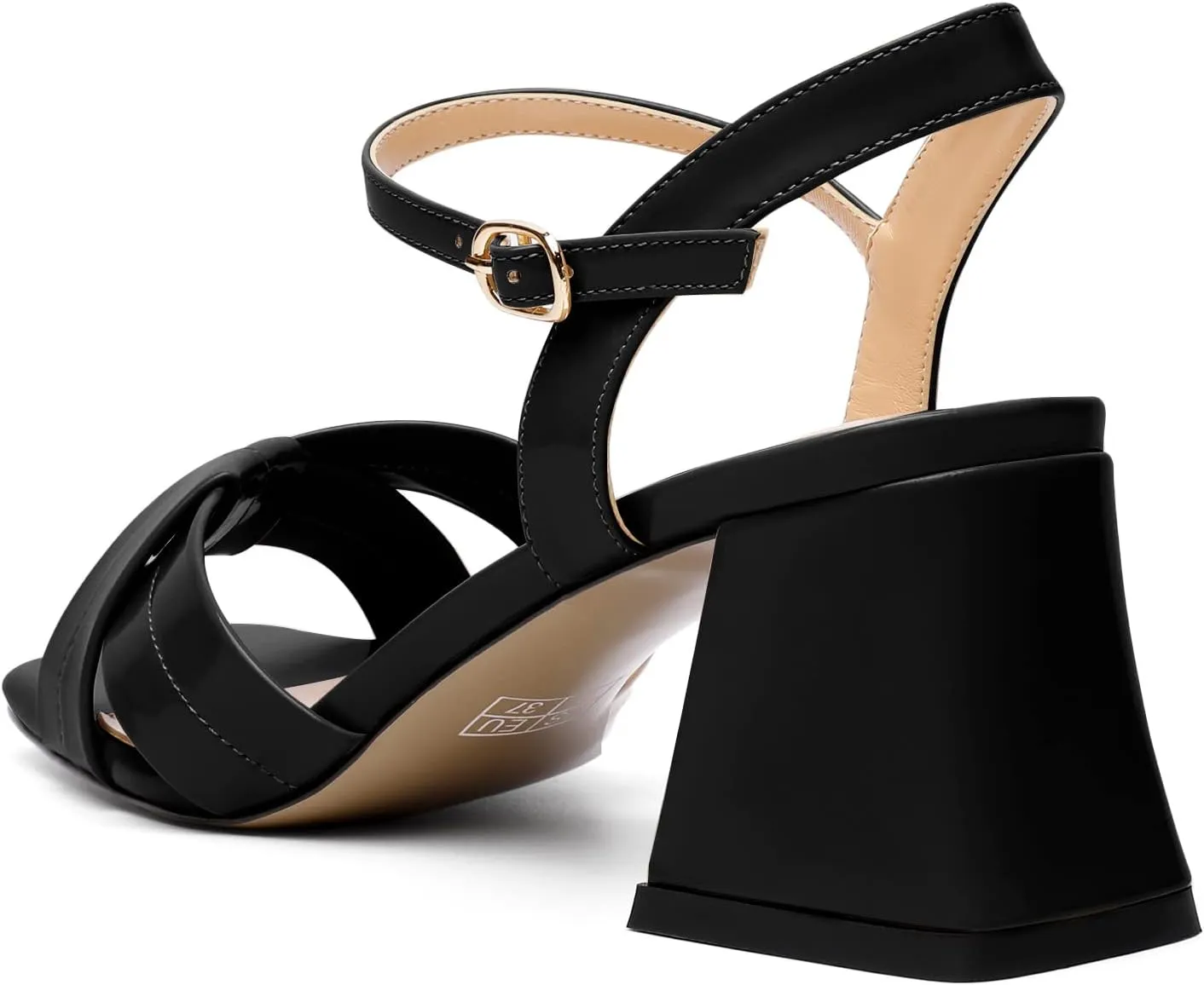 AUMOTED Women's Square Open Toe Sandals 2.5" Block Heel Ankle Strap Slingback Chunky High Heeled Dress Pump Shoes for Summer