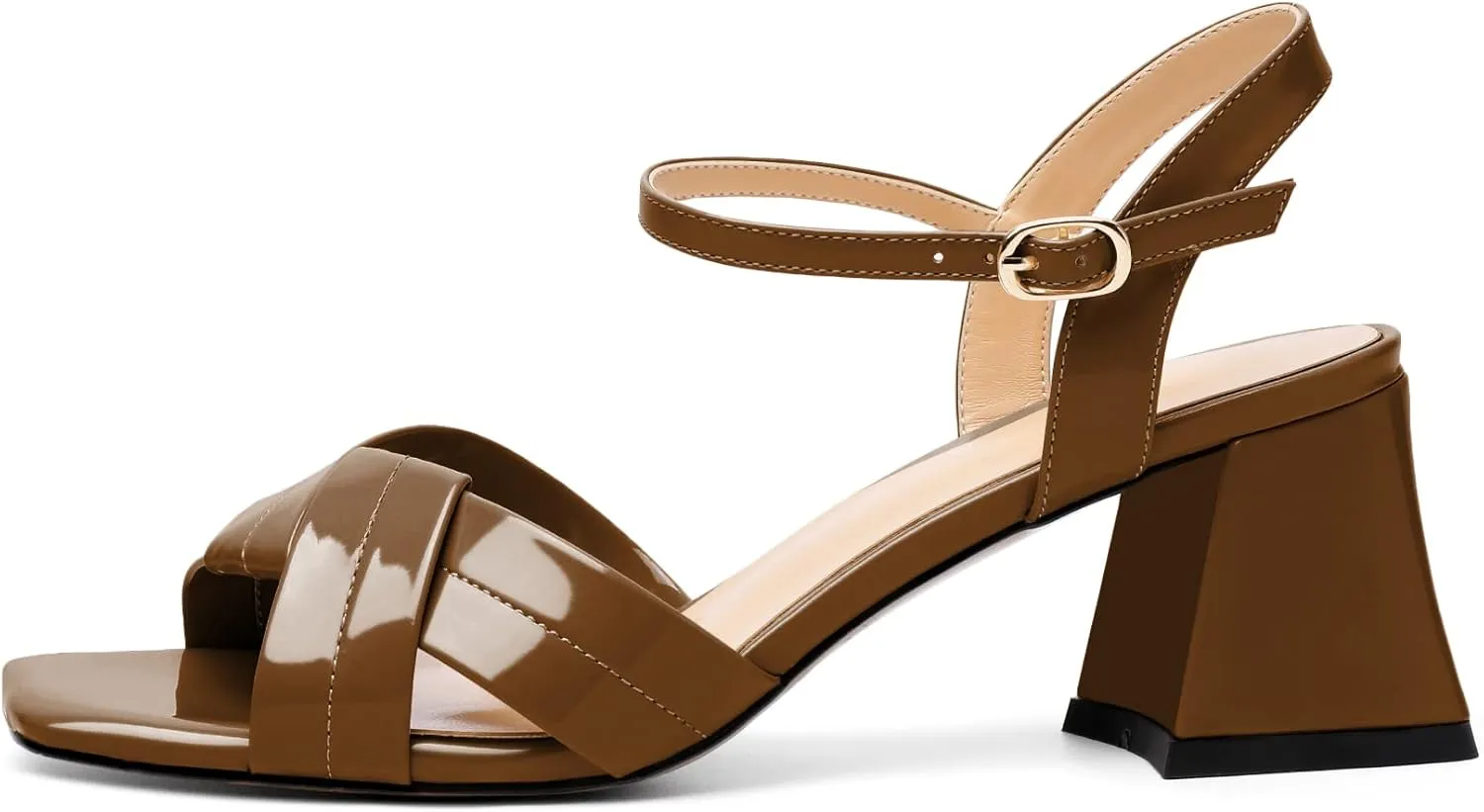 AUMOTED Women's Square Open Toe Sandals 2.5" Block Heel Ankle Strap Slingback Chunky High Heeled Dress Pump Shoes for Summer