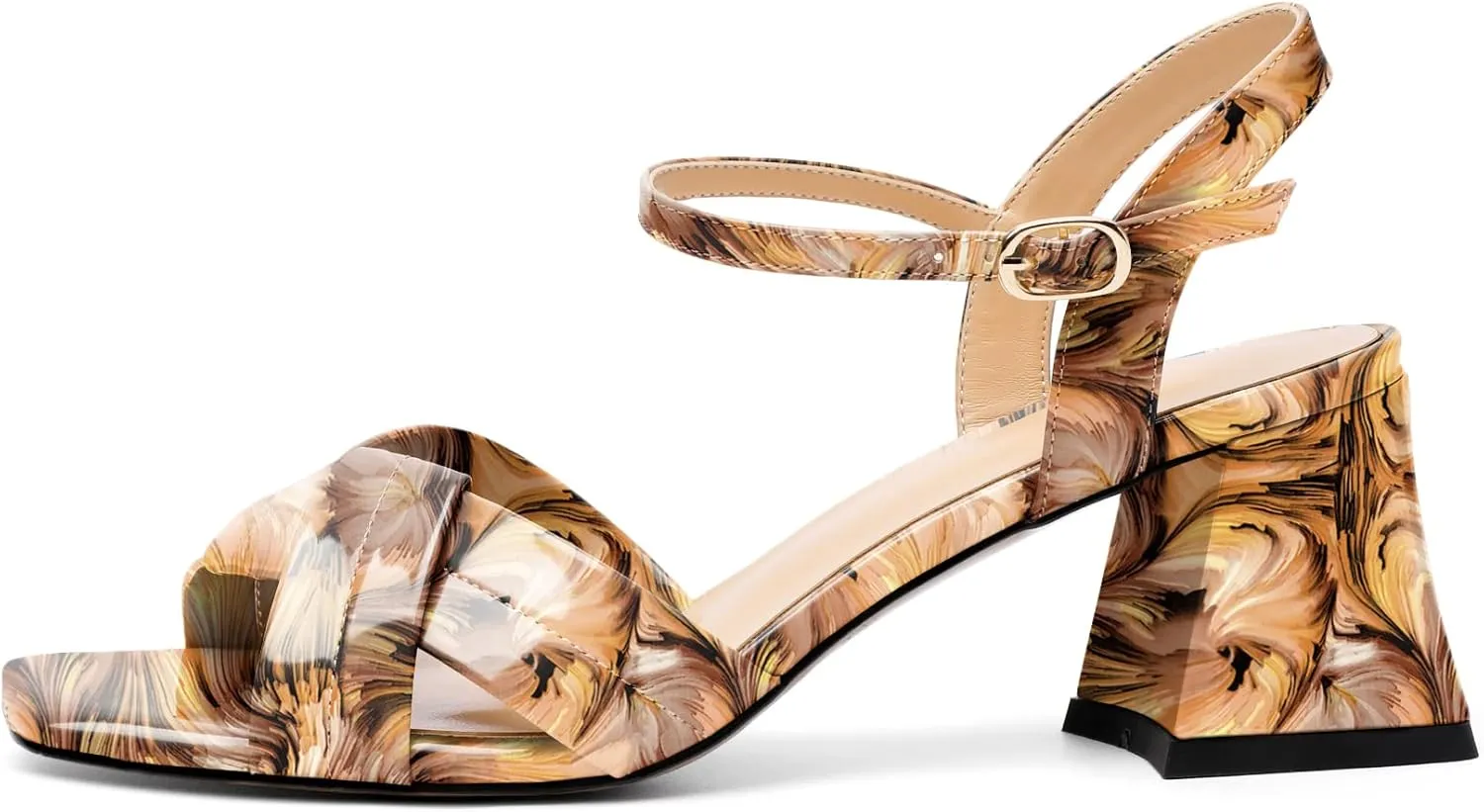 AUMOTED Women's Square Open Toe Sandals 2.5" Block Heel Ankle Strap Slingback Chunky High Heeled Dress Pump Shoes for Summer