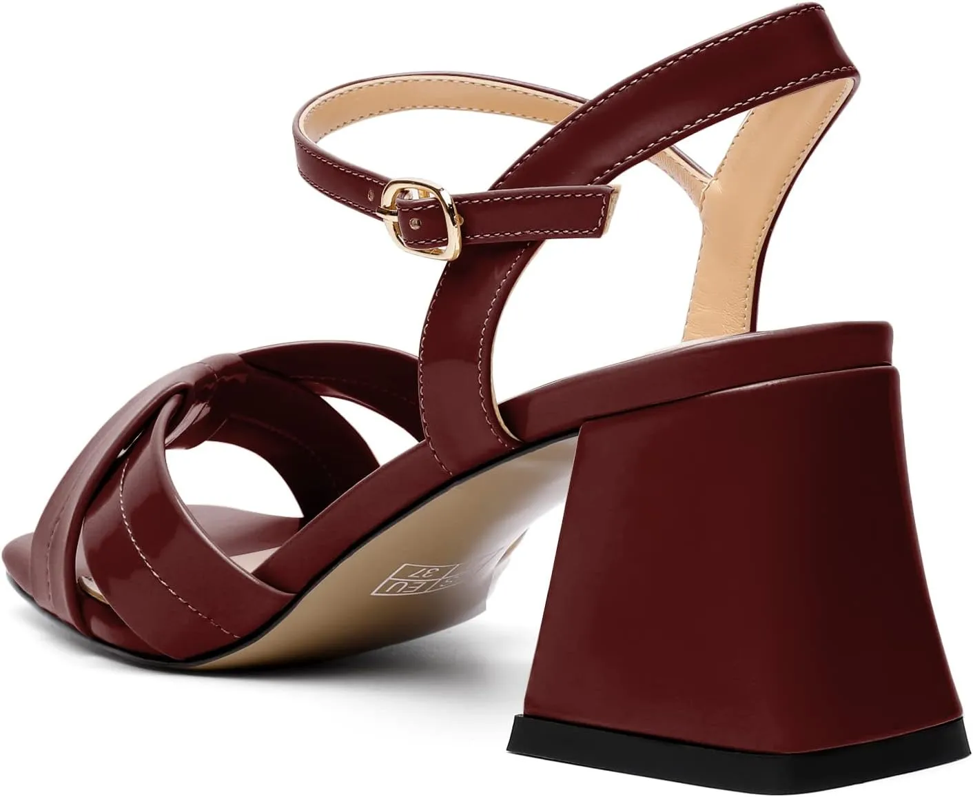 AUMOTED Women's Square Open Toe Sandals 2.5" Block Heel Ankle Strap Slingback Chunky High Heeled Dress Pump Shoes for Summer