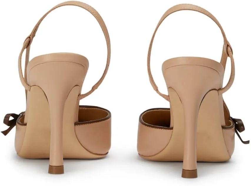 Bow Tie Slingback Pumps for Women Closed Pointed Toe High Stiletto Heels Two-Tone Backless Heeled Sandals