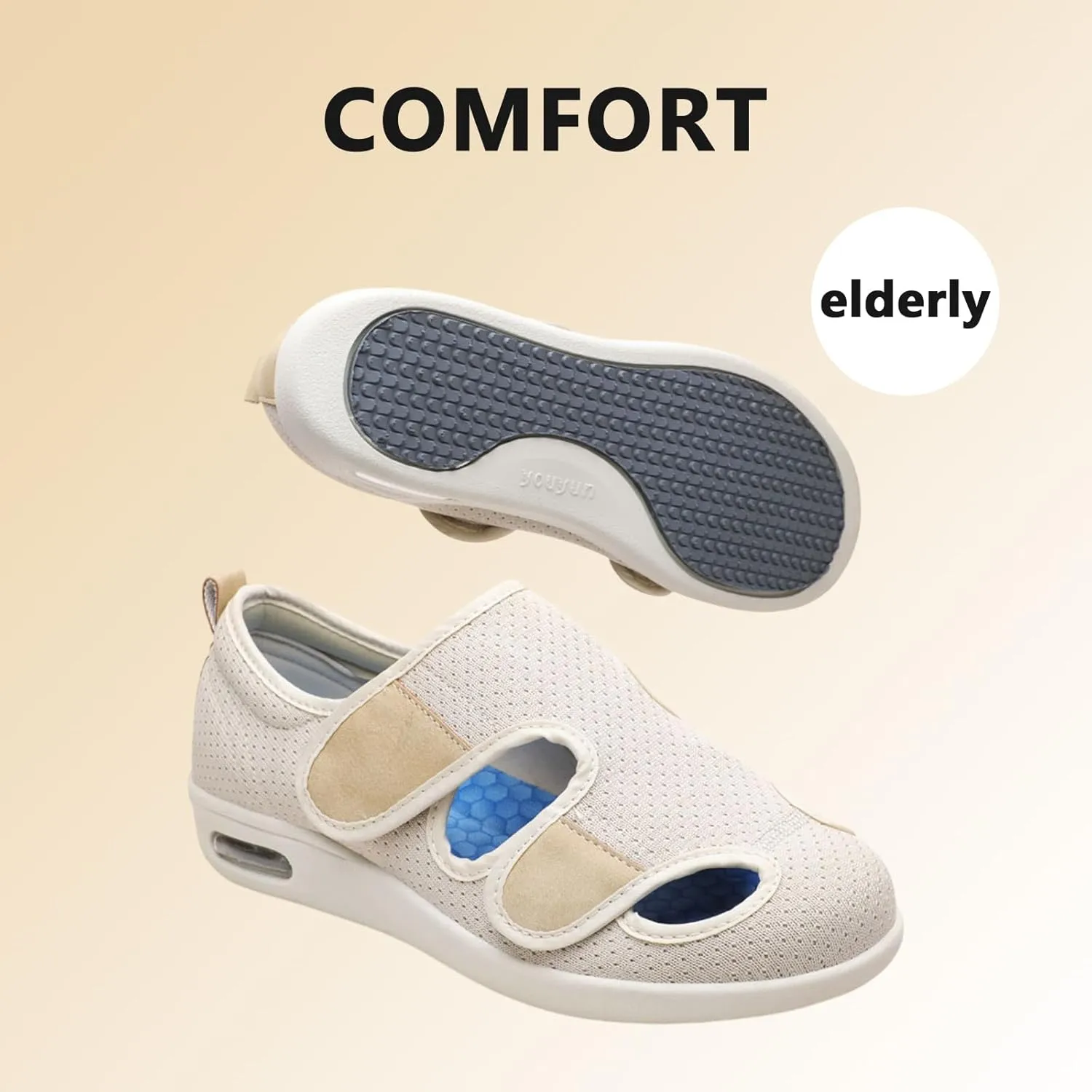 Buhelyc Wide Width Shoes with Air Cushion Comfy Walking Shoes Mesh Breathable Adjustable Slippers Lightweight Sandals for Elderly