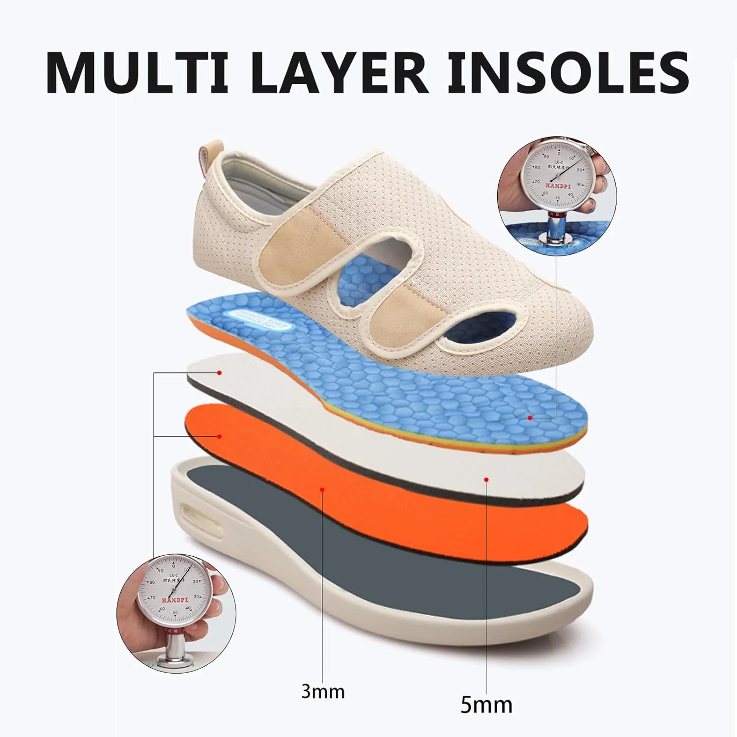 Buhelyc Wide Width Shoes with Air Cushion Comfy Walking Shoes Mesh Breathable Adjustable Slippers Lightweight Sandals for Elderly