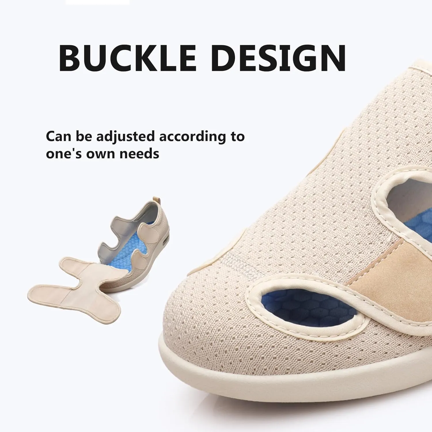Buhelyc Wide Width Shoes with Air Cushion Comfy Walking Shoes Mesh Breathable Adjustable Slippers Lightweight Sandals for Elderly