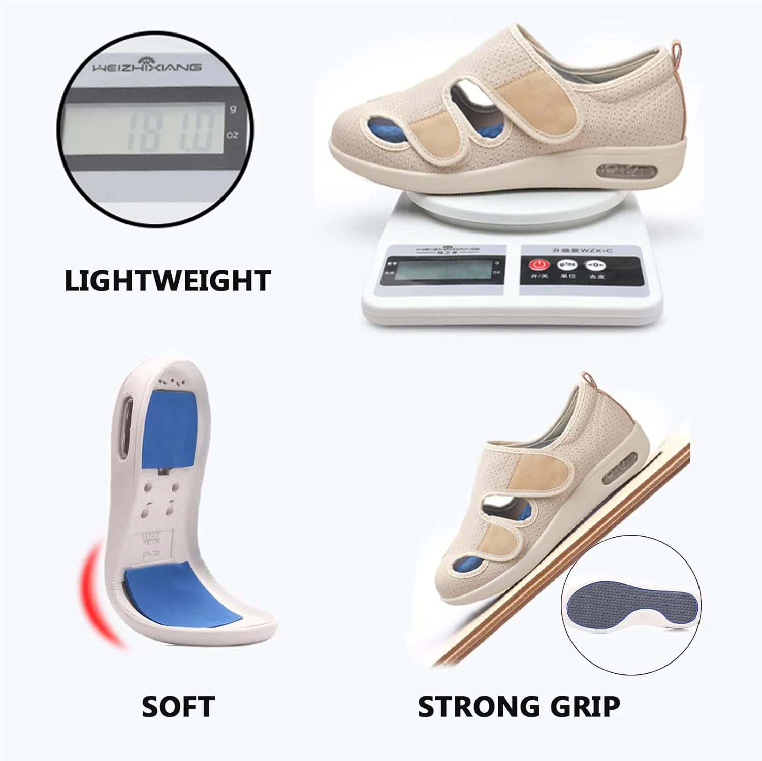 Buhelyc Wide Width Shoes with Air Cushion Comfy Walking Shoes Mesh Breathable Adjustable Slippers Lightweight Sandals for Elderly