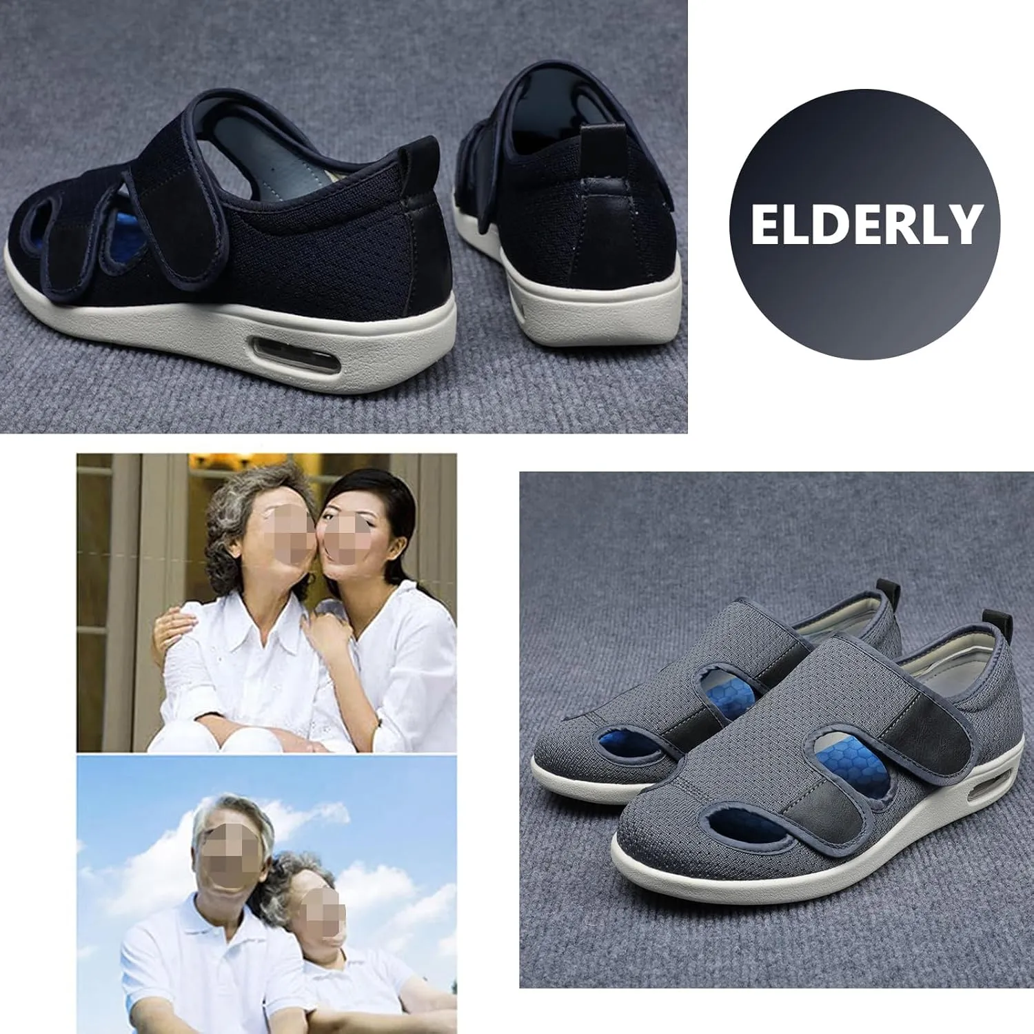 Buhelyc Wide Width Shoes with Air Cushion Comfy Walking Shoes Mesh Breathable Adjustable Slippers Lightweight Sandals for Elderly