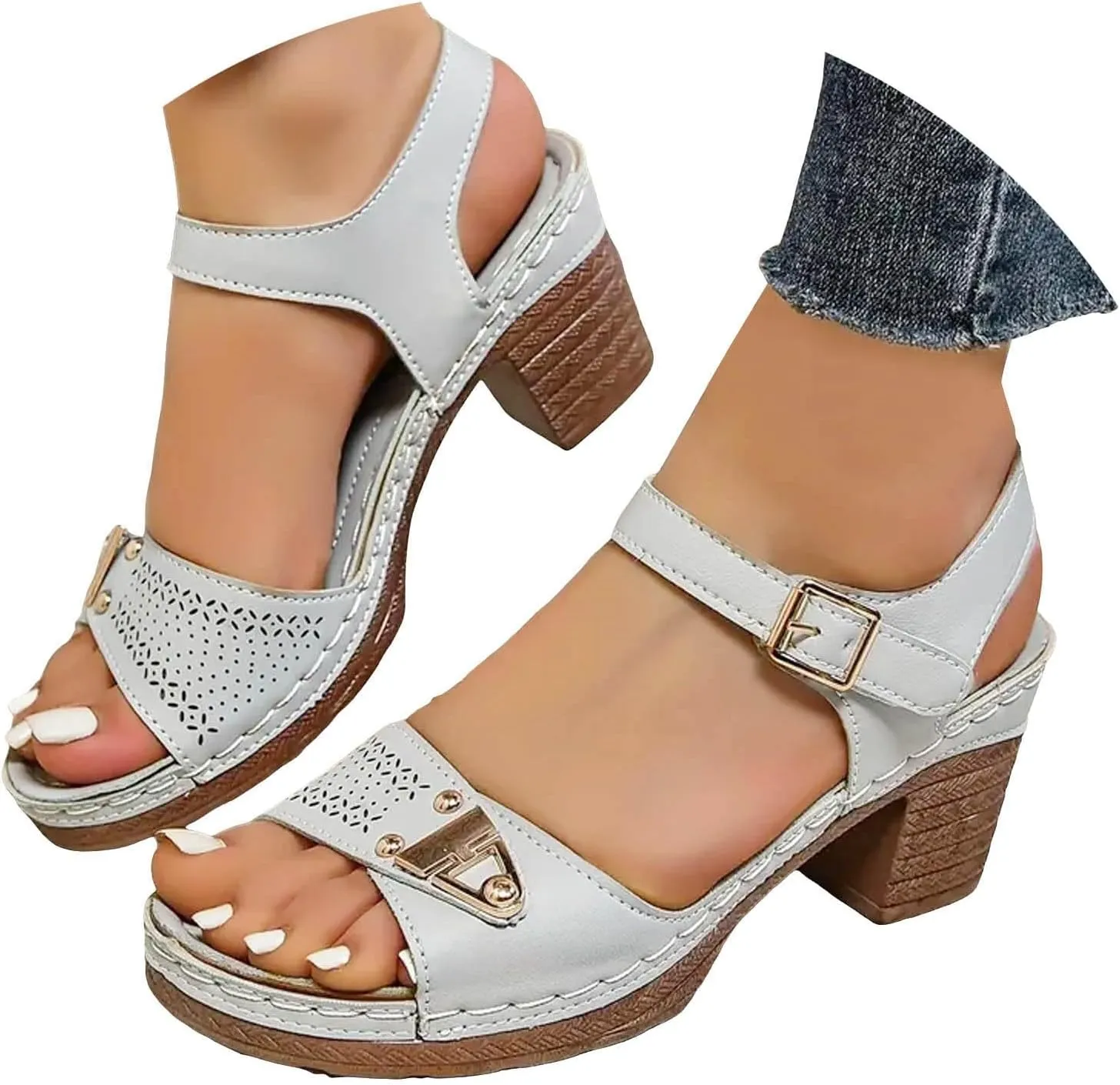 Chunky Heels Ankle Strap High Heel Sandals for Women Red Heels for Women Women's Chunky Low Heels Open Toe Sandals