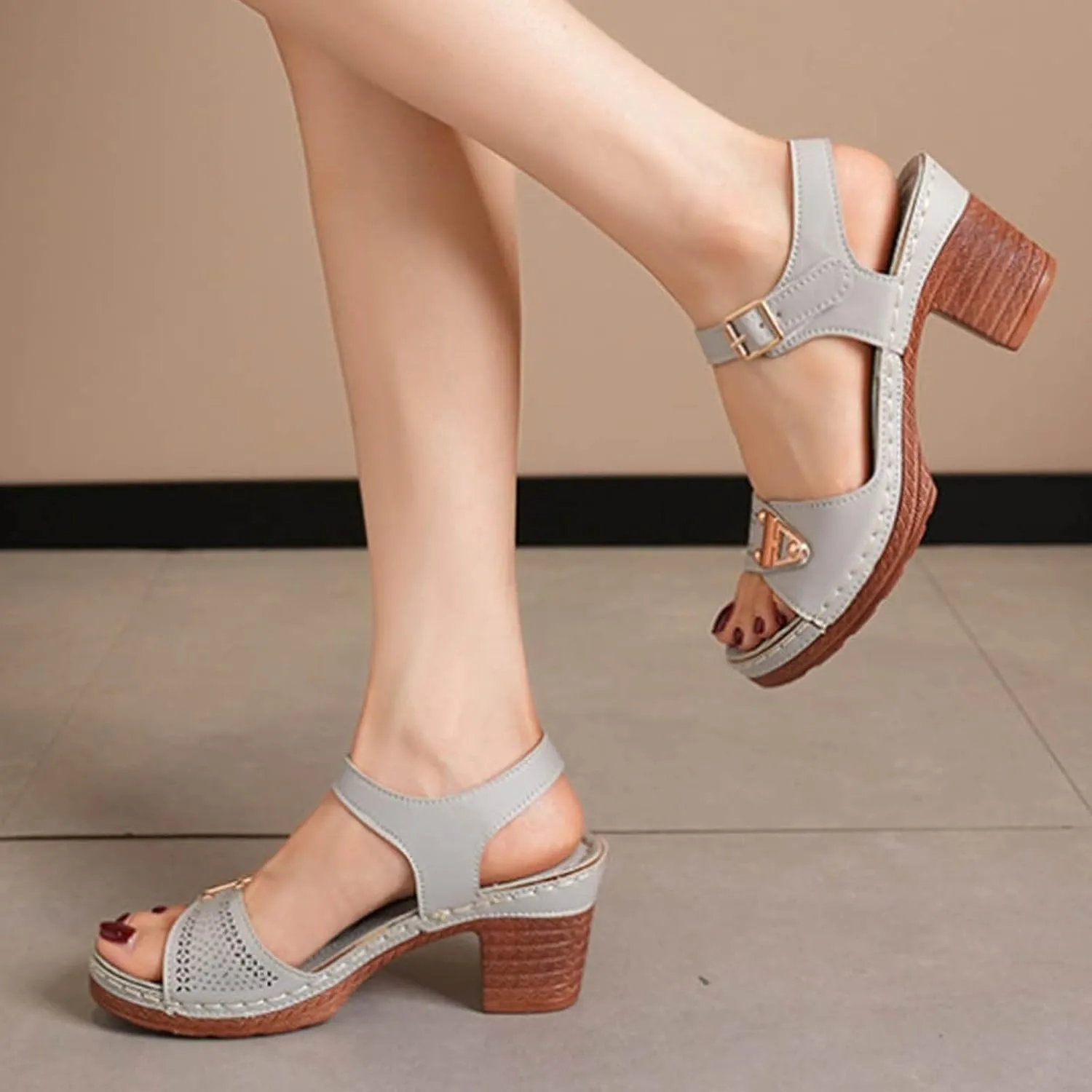 Chunky Heels Ankle Strap High Heel Sandals for Women Red Heels for Women Women's Chunky Low Heels Open Toe Sandals