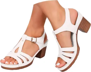 Chunky Heels for Women Sexy, Fashion Summer Block Heels Dressy Comfortable Open Toe Strappy Sandals Ankle Strap Stacked Platform Heels Slip On Mules Wedges Heels for Women Sandals