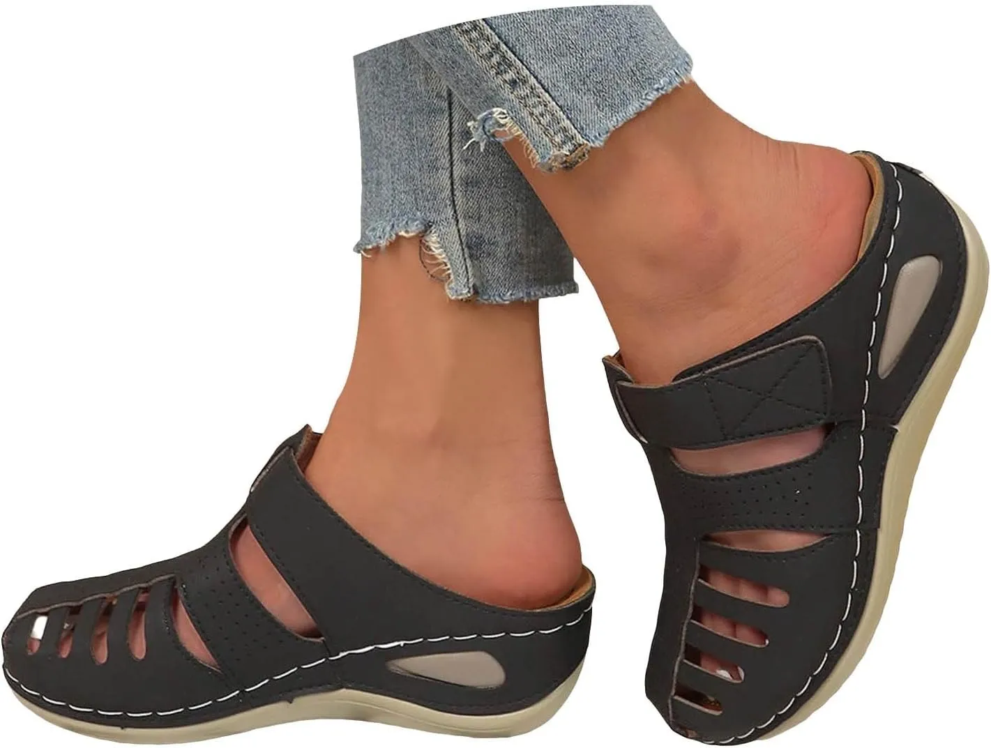 Closed Toe Sandals for Women 2025 Dressy Summer Comfortable Platform Wedges Ankle Strap Slip On Sandals with Arch Support Casual Hollow Out Sandal Dress Shoes