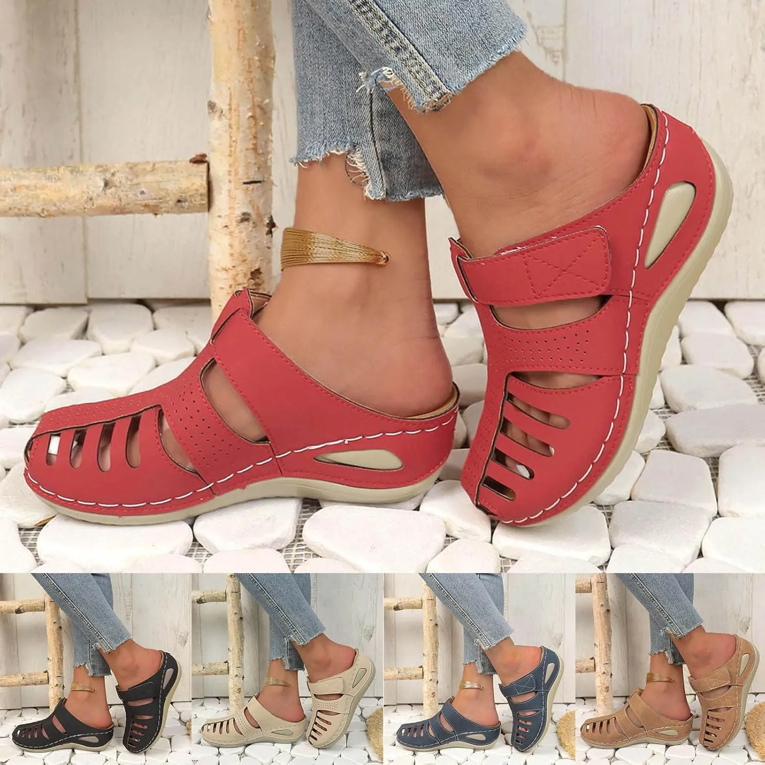 Closed Toe Sandals for Women 2025 Dressy Summer Comfortable Platform Wedges Ankle Strap Slip On Sandals with Arch Support Casual Hollow Out Sandal Dress Shoes