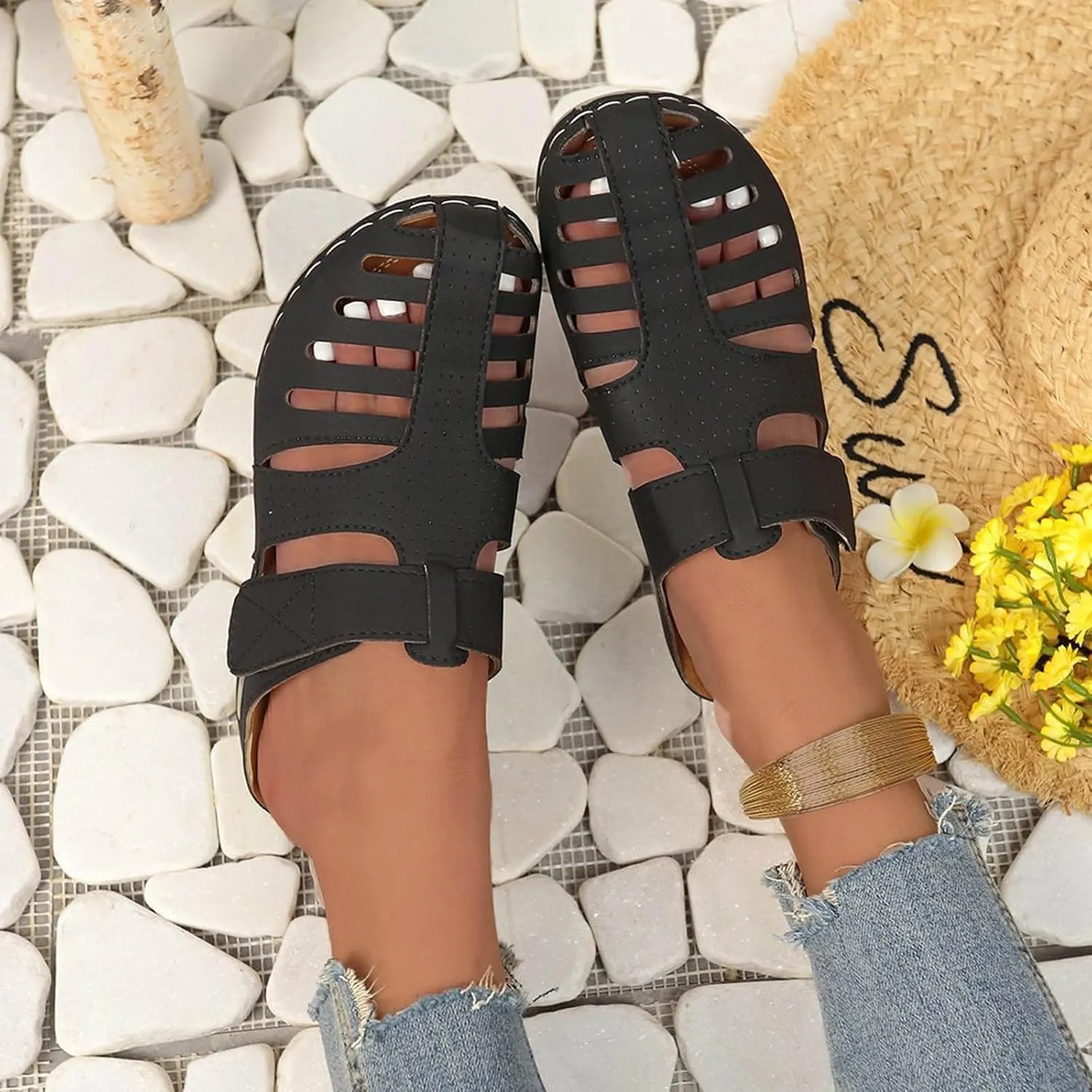 Closed Toe Sandals for Women 2025 Dressy Summer Comfortable Platform Wedges Ankle Strap Slip On Sandals with Arch Support Casual Hollow Out Sandal Dress Shoes