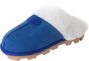 CLPP'LI Womens Slip on Faux Fur Warm Winter Mules Fluffy Suede Comfy Slippers