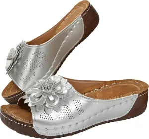 Comfortable Non-Slip Solid Color Open-Toe Wedge Sandals for Dress Orthopedic Summer Ladies Platform Leather Arch Support Dressy Casual Comfy Slides Flat Beach Low Open Toe Slip on Shoes