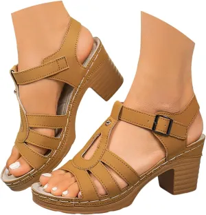 Comfortable Sandals For Women Dressy Heels Summer Casual Chunky Heel Slide Wide Strap Walking Beach Vacation Shoes