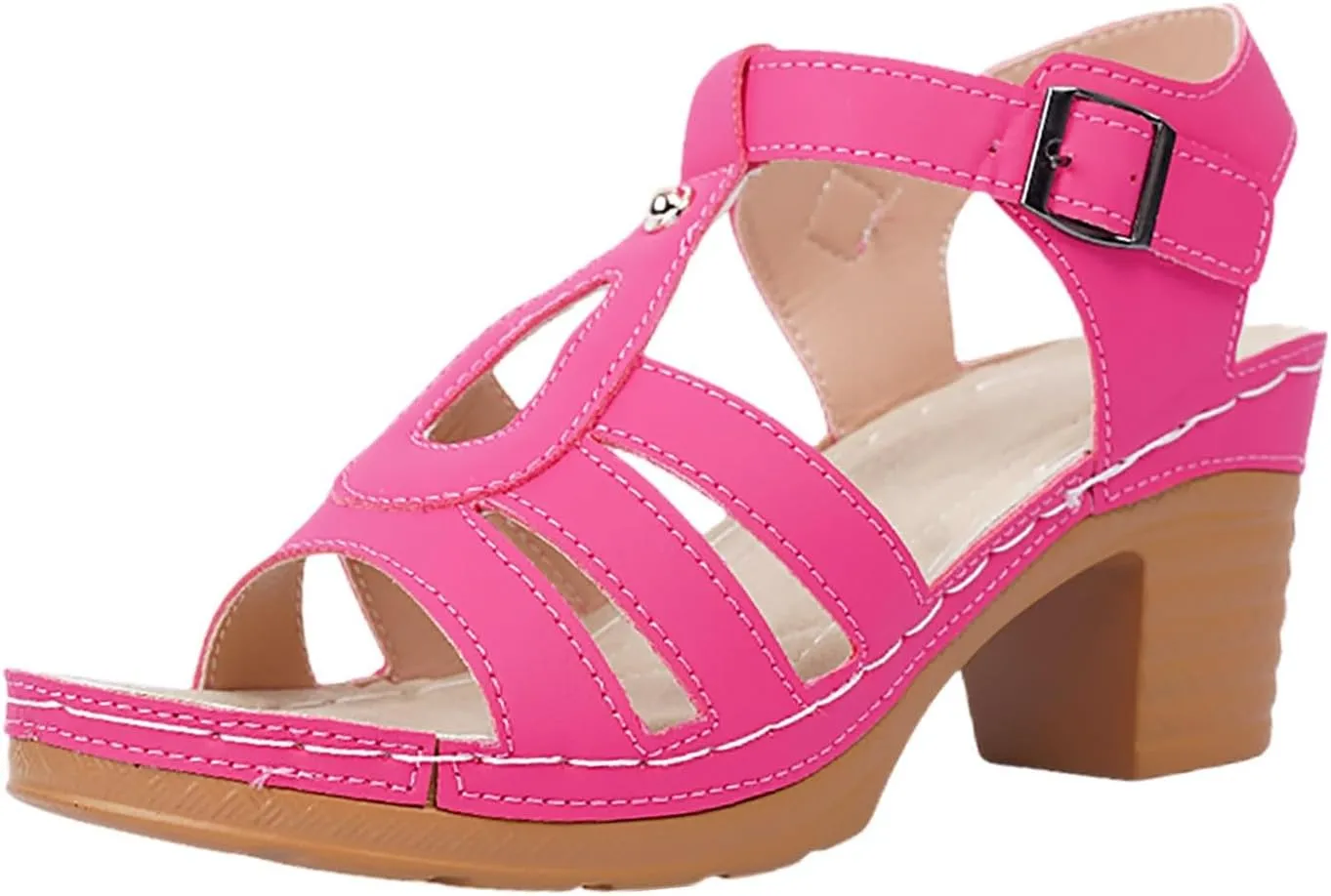 Comfortable Sandals For Women Dressy Heels Summer Casual Chunky Heel Slide Wide Strap Walking Beach Vacation Shoes