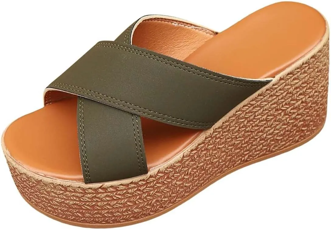Comfortable Sandals for Women Dressy Slip On Platform Espadrilles Wedges Shoes Summer Beach Casual Slippers