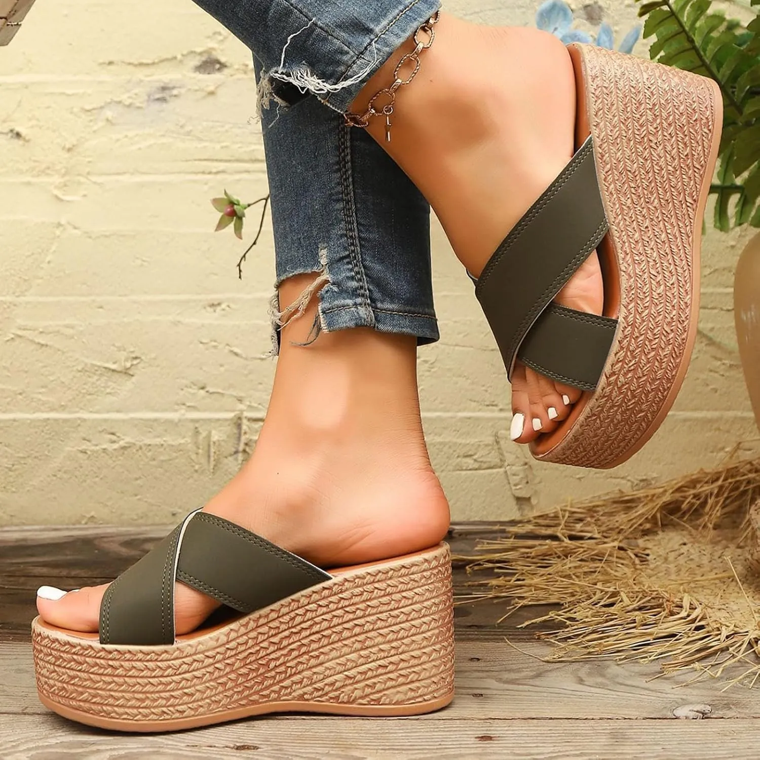 Comfortable Sandals for Women Dressy Slip On Platform Espadrilles Wedges Shoes Summer Beach Casual Slippers