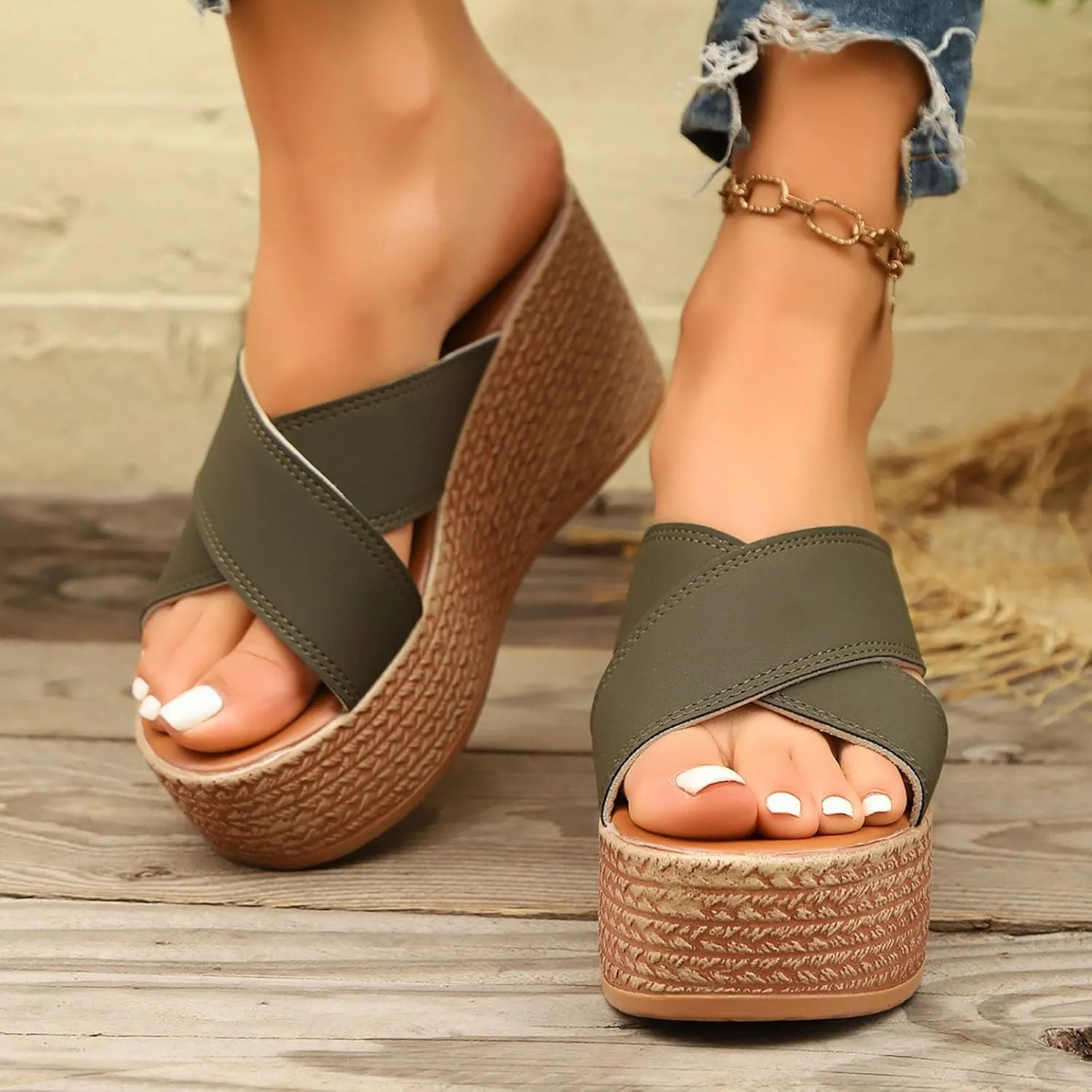 Comfortable Sandals for Women Dressy Slip On Platform Espadrilles Wedges Shoes Summer Beach Casual Slippers