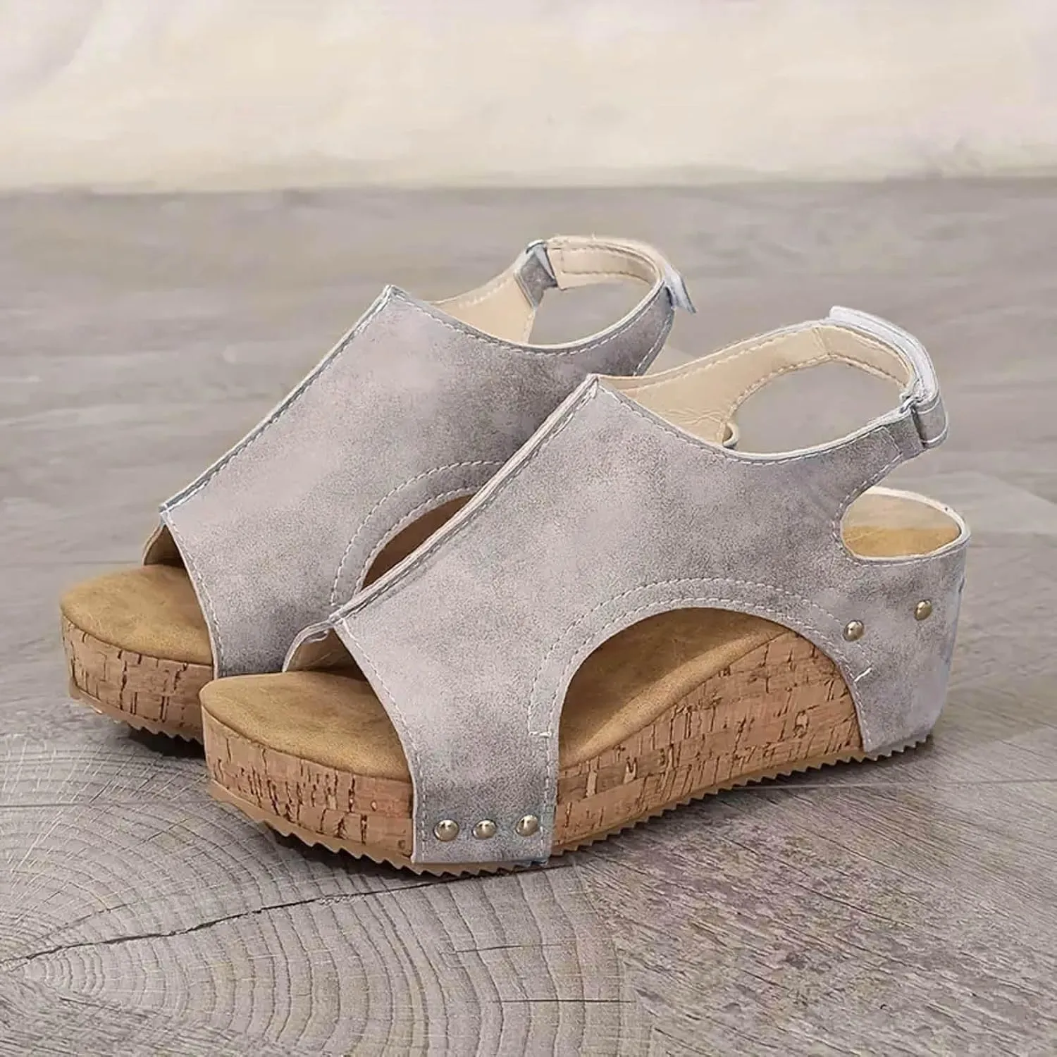 Cork Wedge Sandals for Women Summer Dressy,Platform Wedge Heels Sparkly Sandals Open Toe Ankle Strap Wedges Comfortable Casual Low Heel Boho Dress Shoes Ladies Beach Sandals