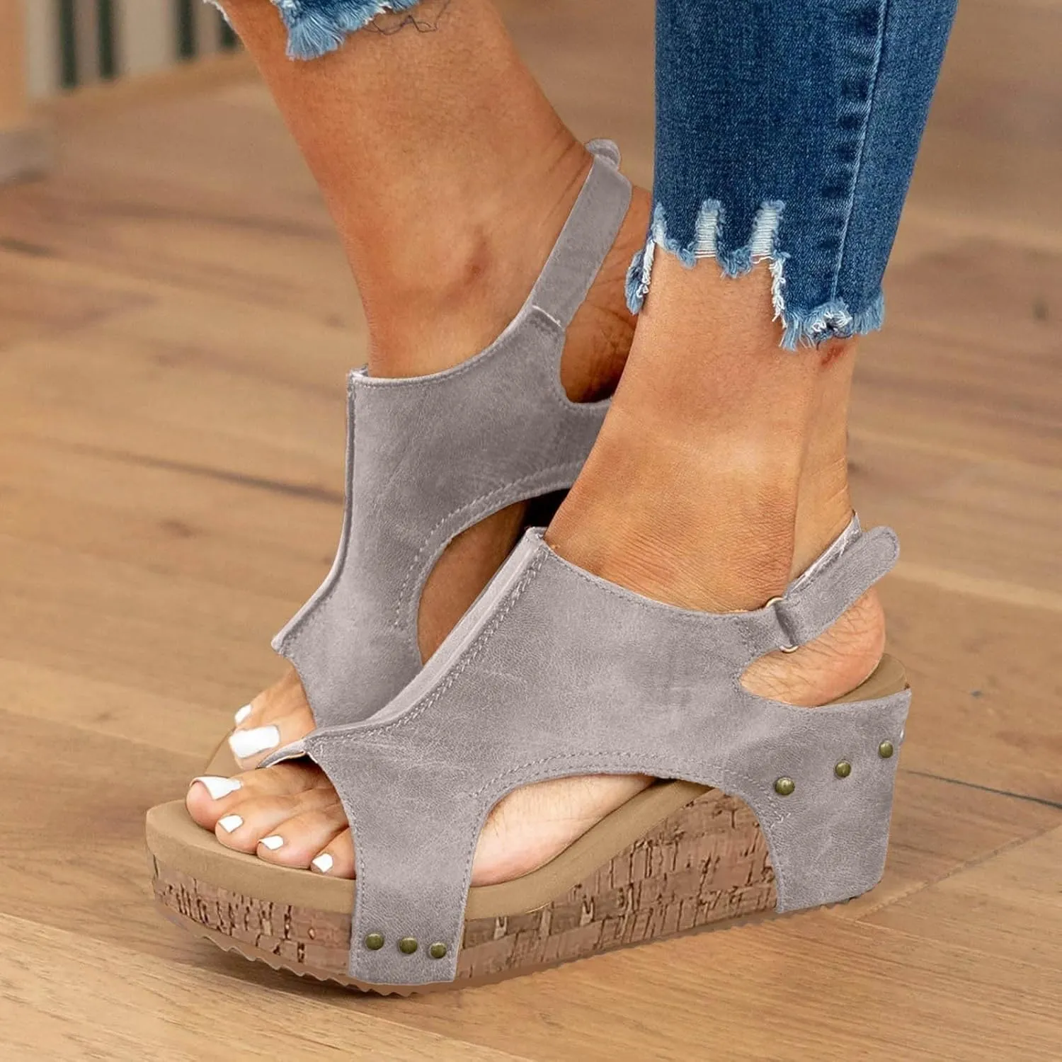 Cork Wedge Sandals for Women Summer Dressy,Platform Wedge Heels Sparkly Sandals Open Toe Ankle Strap Wedges Comfortable Casual Low Heel Boho Dress Shoes Ladies Beach Sandals