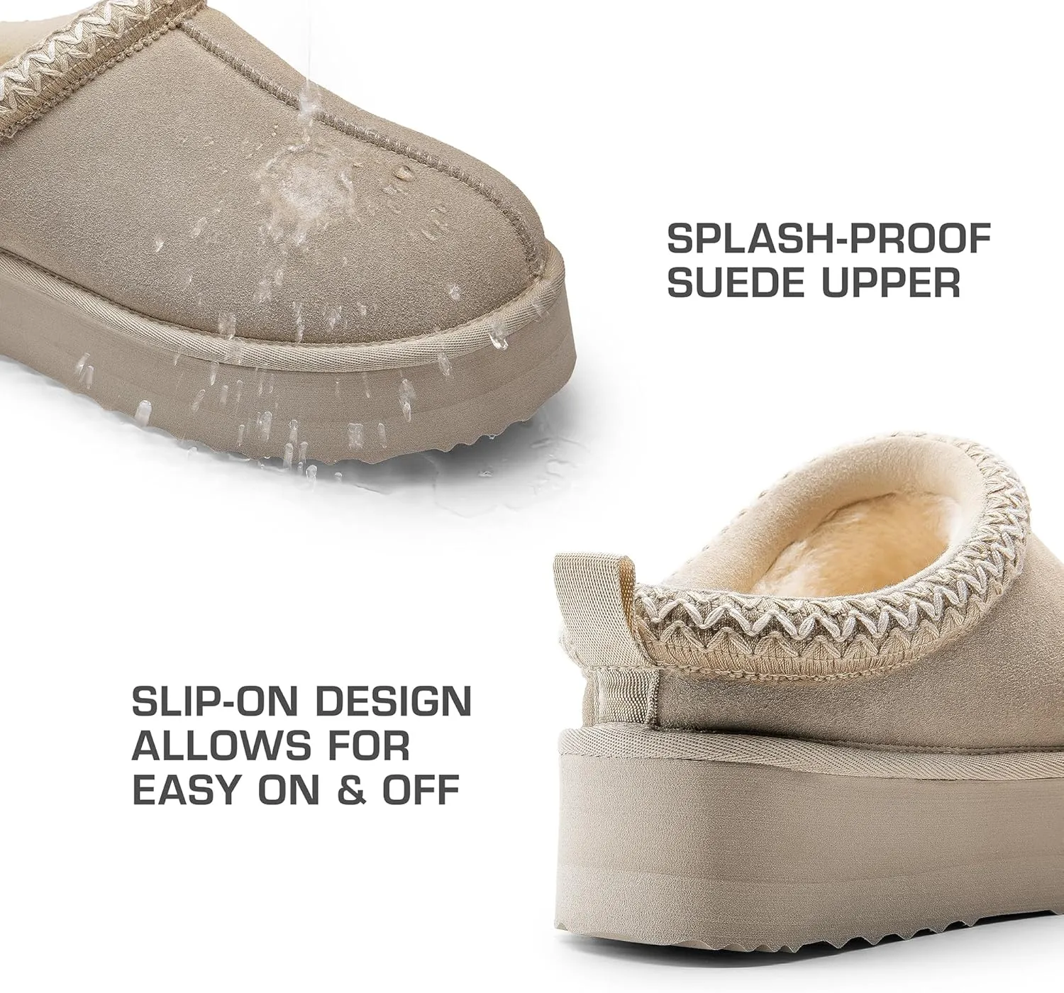 DREAM PAIRS Women's Slippers for Women Genuine Suede Platform Cozy FuzzyEasy Women's Platform Slip-on Slippers Winter Fluffy Warm Comfy Furry Shoes for Outdoor Indoor House