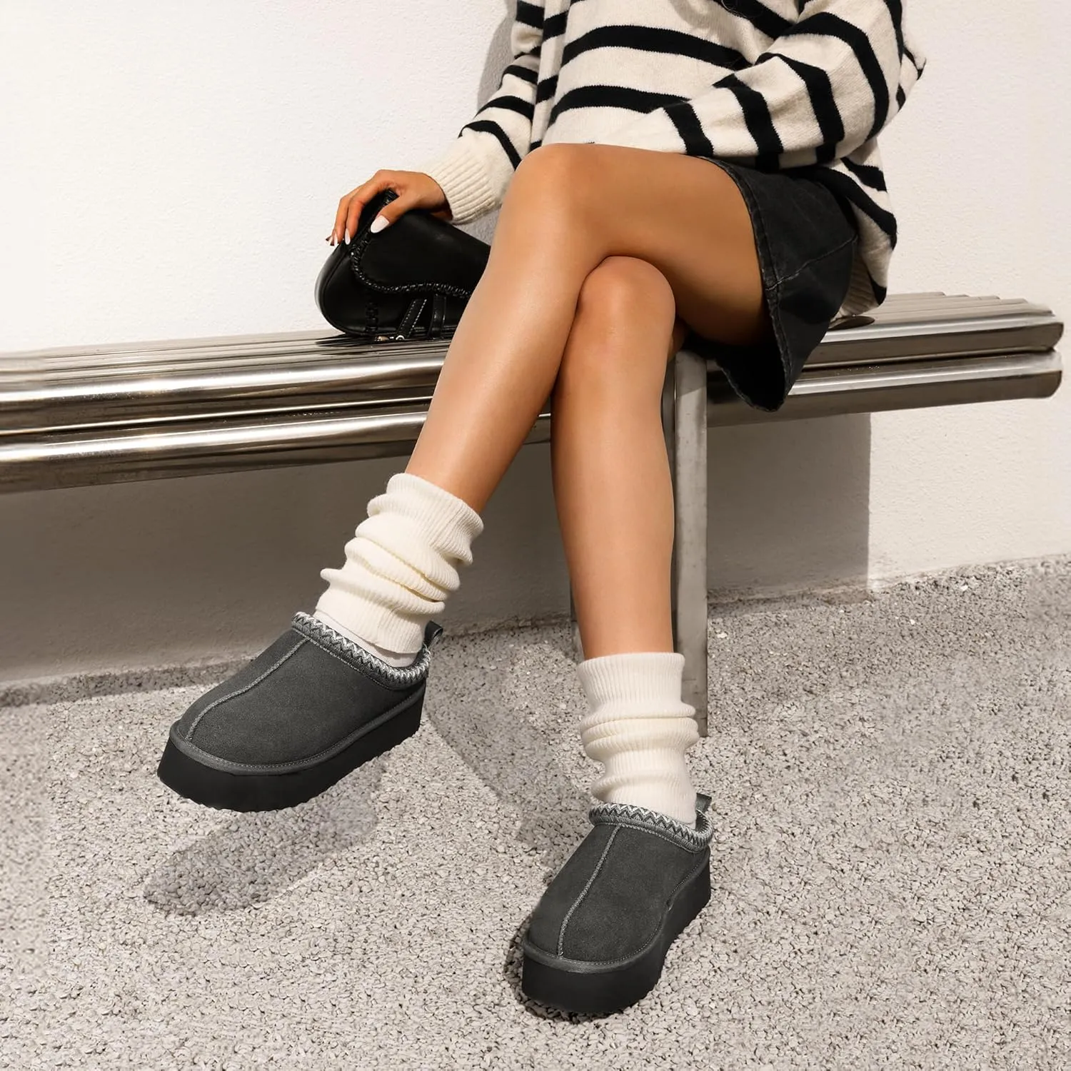 DREAM PAIRS Women's Slippers for Women Genuine Suede Platform Cozy FuzzyEasy Women's Platform Slip-on Slippers Winter Fluffy Warm Comfy Furry Shoes for Outdoor Indoor House