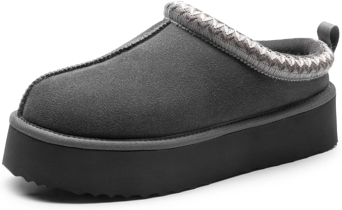 DREAM PAIRS Women's Slippers for Women Genuine Suede Platform Cozy FuzzyEasy Women's Platform Slip-on Slippers Winter Fluffy Warm Comfy Furry Shoes for Outdoor Indoor House