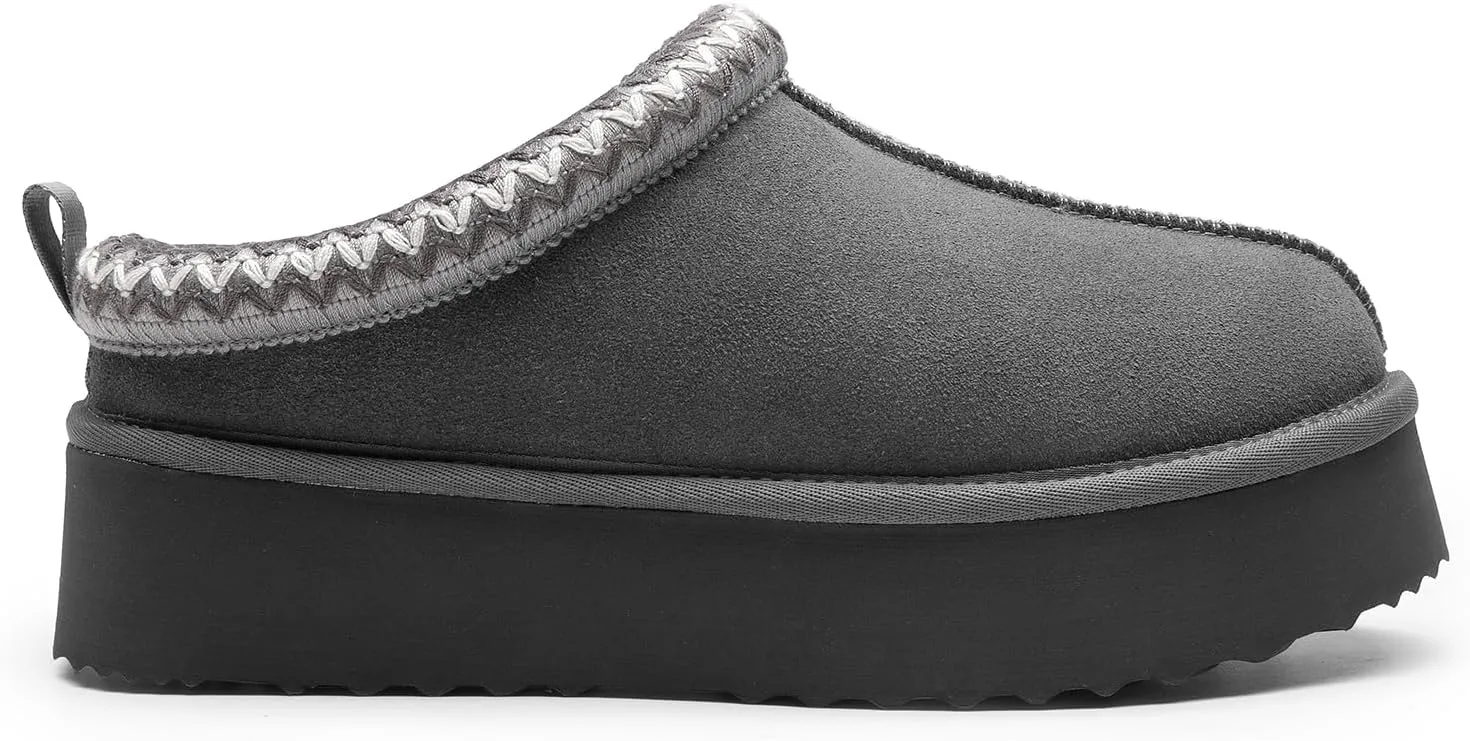 DREAM PAIRS Women's Slippers for Women Genuine Suede Platform Cozy FuzzyEasy Women's Platform Slip-on Slippers Winter Fluffy Warm Comfy Furry Shoes for Outdoor Indoor House