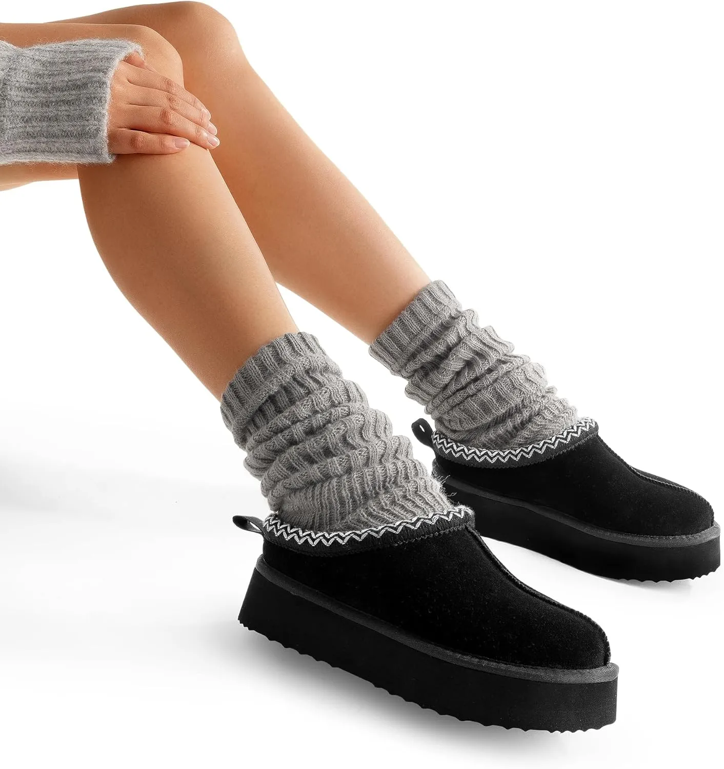 DREAM PAIRS Women's Slippers for Women Genuine Suede Platform Cozy FuzzyEasy Women's Platform Slip-on Slippers Winter Fluffy Warm Comfy Furry Shoes for Outdoor Indoor House
