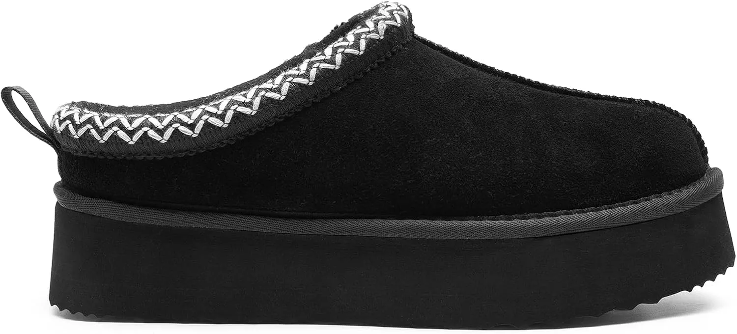 DREAM PAIRS Women's Slippers for Women Genuine Suede Platform Cozy FuzzyEasy Women's Platform Slip-on Slippers Winter Fluffy Warm Comfy Furry Shoes for Outdoor Indoor House