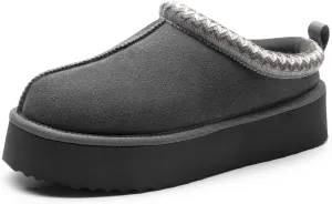 DREAM PAIRS Women's Slippers for Women Genuine Suede Platform Cozy FuzzyEasy Women's Platform Slip-on Slippers Winter Fluffy Warm Comfy Furry Shoes for Outdoor Indoor House