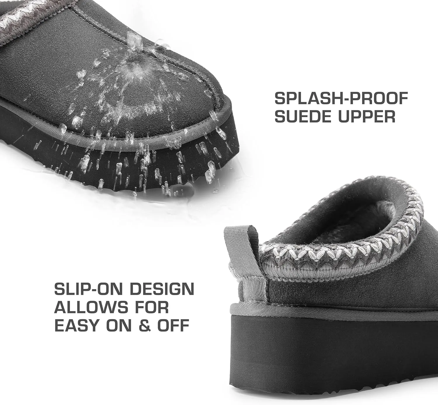DREAM PAIRS Women's Slippers for Women Genuine Suede Platform Cozy FuzzyEasy Women's Platform Slip-on Slippers Winter Fluffy Warm Comfy Furry Shoes for Outdoor Indoor House