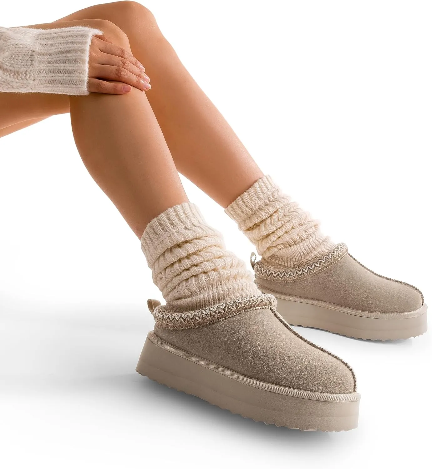 DREAM PAIRS Women's Slippers for Women Genuine Suede Platform Cozy FuzzyEasy Women's Platform Slip-on Slippers Winter Fluffy Warm Comfy Furry Shoes for Outdoor Indoor House