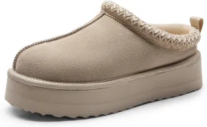 DREAM PAIRS Women's Slippers for Women Genuine Suede Platform Cozy FuzzyEasy Women's Platform Slip-on Slippers Winter Fluffy Warm Comfy Furry Shoes for Outdoor Indoor House