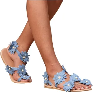 Eduavar Sandalias para Mujer, Women's Sandals Summer Beach Sandals Women Cute Floral Lace Flat Open Toe Sandals
