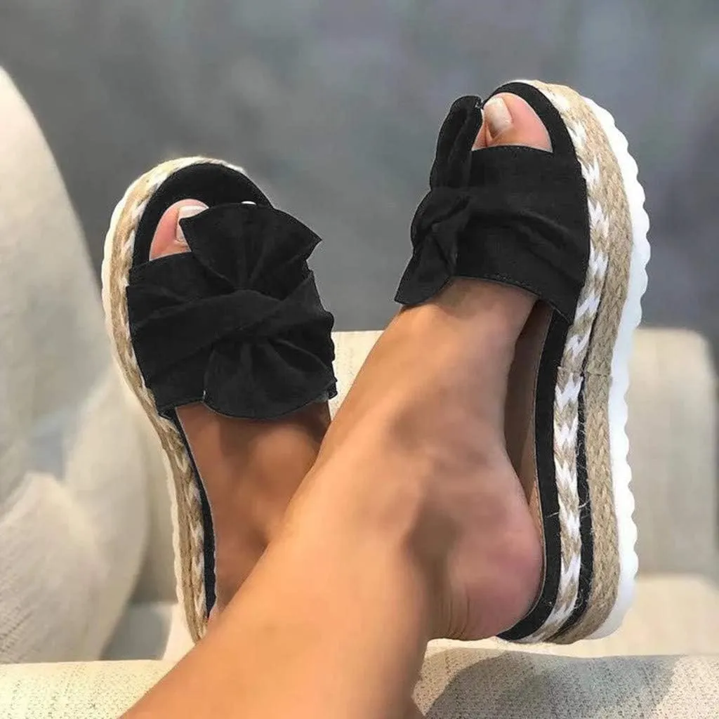Eduavar Sandals Women Dressy Summer, Sandals Women Bow Toe Wedge Platforms Sandals Dressy Summer Comfy Slip On Sandals