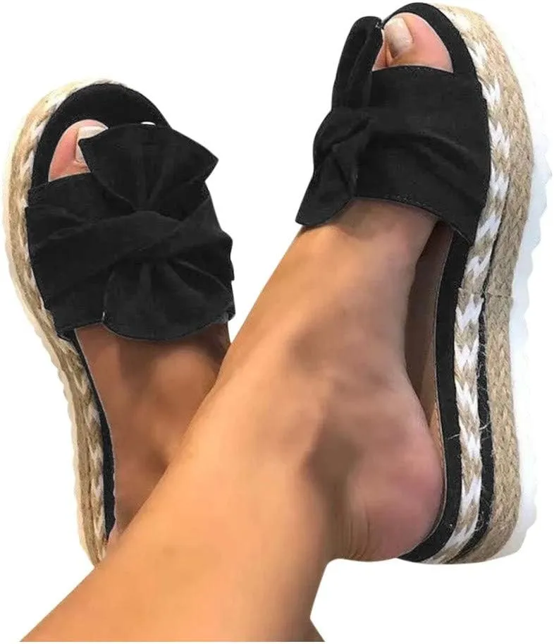 Eduavar Sandals Women Dressy Summer, Sandals Women Bow Toe Wedge Platforms Sandals Dressy Summer Comfy Slip On Sandals