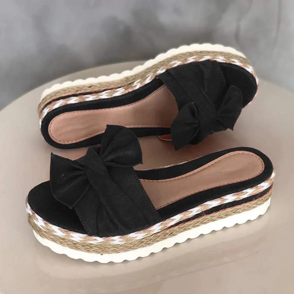 Eduavar Sandals Women Dressy Summer, Sandals Women Bow Toe Wedge Platforms Sandals Dressy Summer Comfy Slip On Sandals