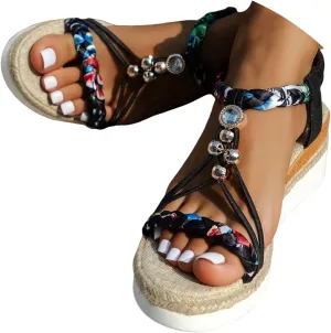 Eduavar Sandals Women Open Toe Buckle Ankle Strap Espadrilles Flatform Wedge Casual Sandal for Dressy Casual Summers Beach