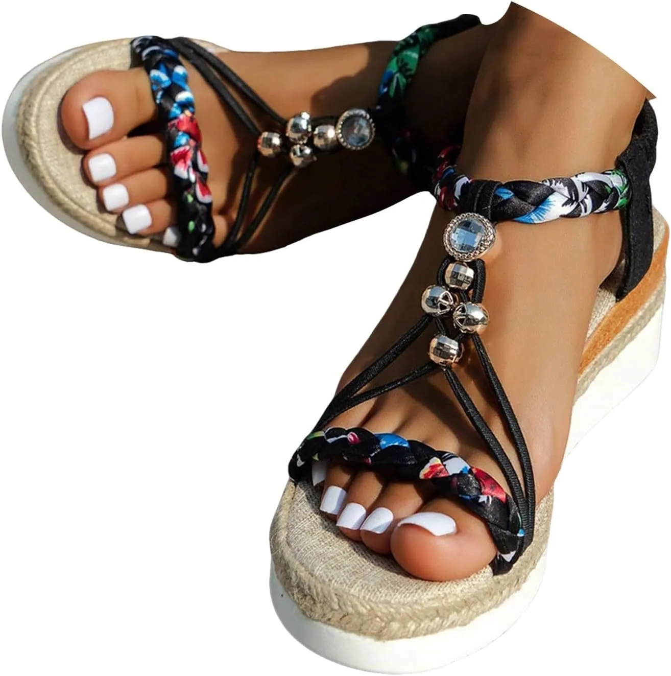 Eduavar Sandals Women Open Toe Buckle Ankle Strap Espadrilles Flatform Wedge Casual Sandal for Dressy Casual Summers Beach
