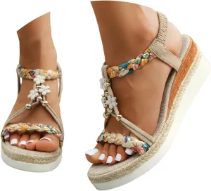 Eduavar Sandals Women Open Toe Buckle Ankle Strap Espadrilles Flatform Wedge Casual Sandal for Dressy Casual Summers Beach